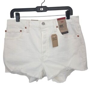 Levis 501 White Denim Cutoff Shorts Womens 31 High Rise Button Fly Raw Hem NWT